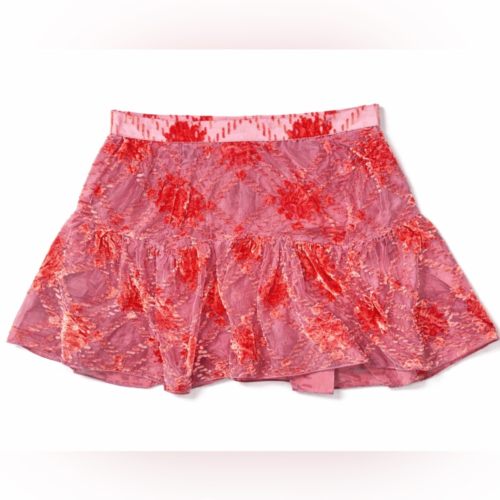 Urban Outfitters Textured Mini Skirt Pink Red Velvet Burnout Boho Y2K-Small